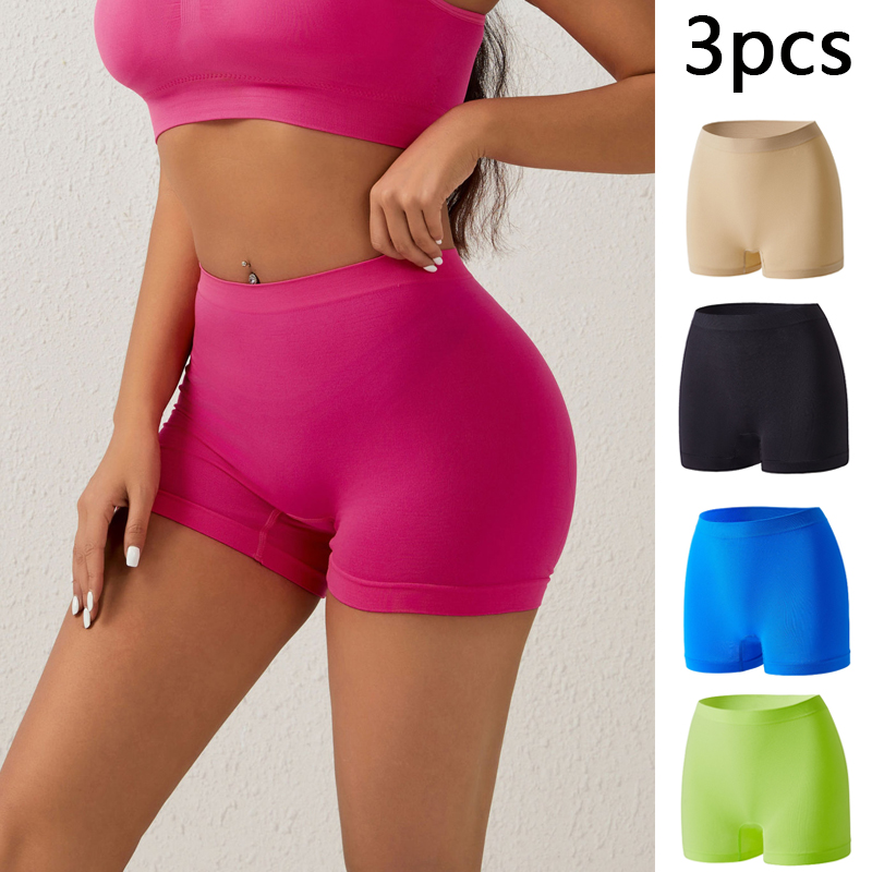 Boyshort Underwear - 3pcs ผู้หญิงไม่มีรอยต่อเอวสูงสั้นสาว Anti Exposure กางเกงยกสะโพกหญิงความปลอดภัยกางเกงเลดี้กีฬาชุดชั้นใน Boyshorts
