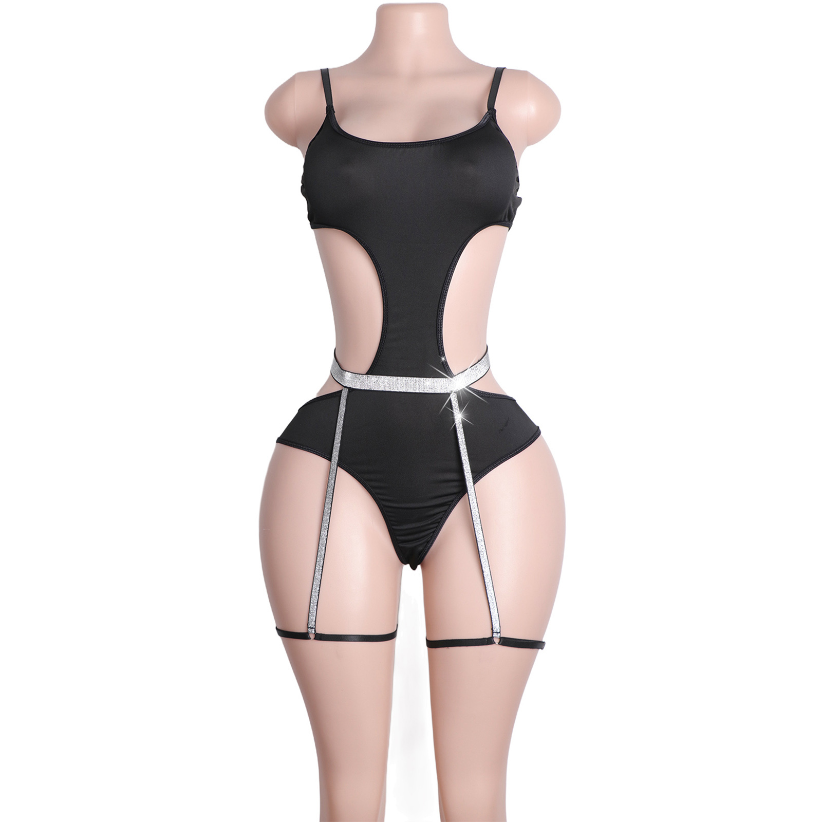 Garter Belt Set - ชุดเต้นรูดเสาประดับเพชรเทียมแบบกำหนดเอง พร้อมสายรัดถุงน่อง ชุดแสดงโชว์สุดเซ็กซี่สำหรับไนท์คลับ ชุดคลับแวร์สำหรับผู้หญิง