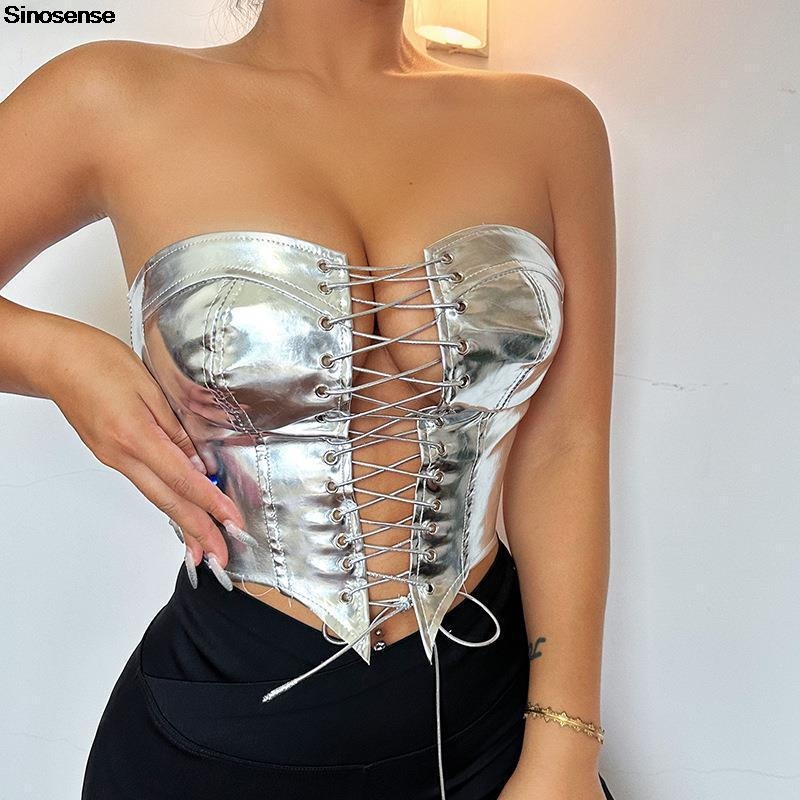 ผู้หญิง PU หนัง Bustier Crop T - Strapless Bra Backless บทวิจารณ์และราคา